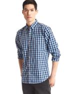 Gap Men True Wash Bold Checkered Standard Fit Shirt - Comet Blue