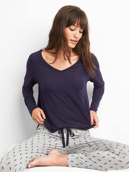 Gap Women Modal V Neck Sleep Tee - Dark Indigo