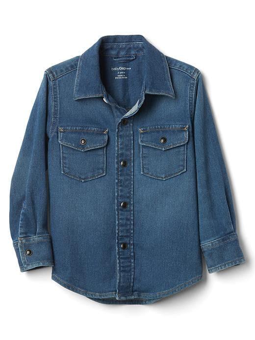 Gap Women 1969 Supersoft Denim Western Shirt - Light Gray Wash