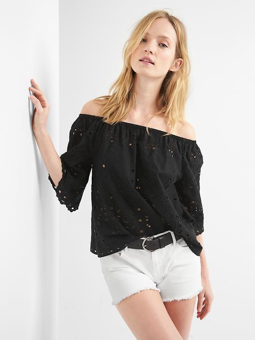Gap Eyelet Flutter Sleeve Top - True Black