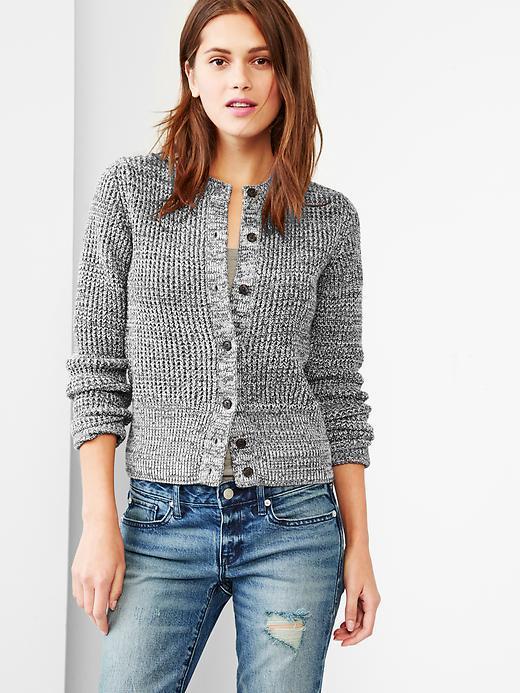 Gap Women Marled Waffle Cardigan - Light Grey