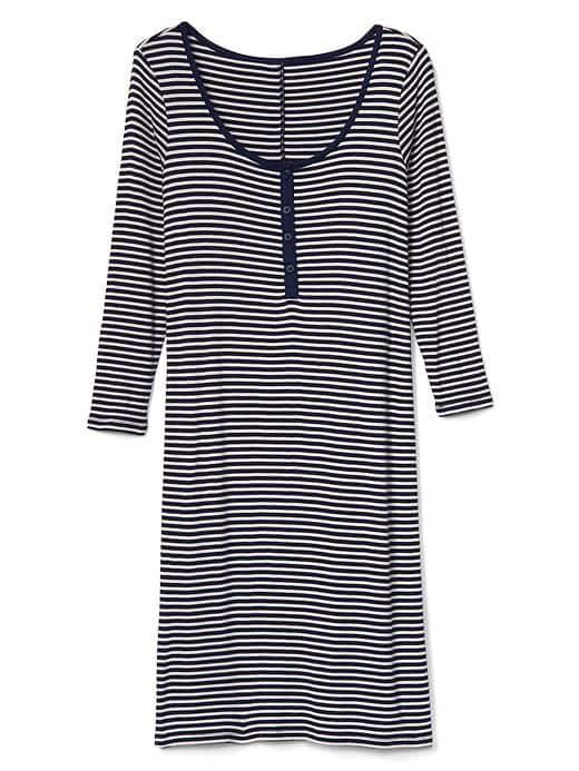 Gap Women Stripe Henley Midi Shirtdress - Navy & White Stripe