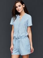 Gap Women Tencel Embroidered Romper - Light Indigo