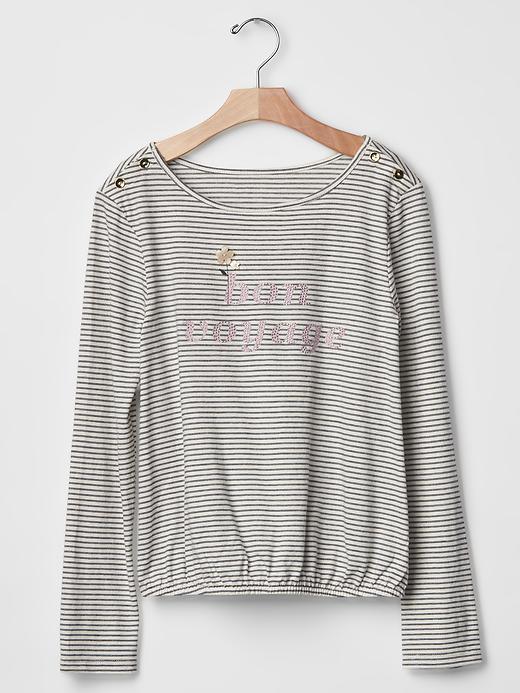 Gap Stripe Button Shoulder Tee - Ivory Frost