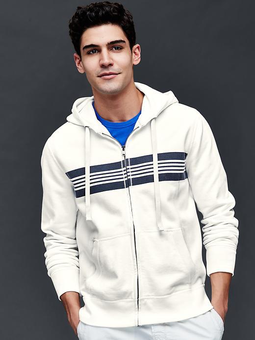 Gap Men Sun Wash Active Stripe Zip Hoodie - New Off White