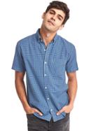 Gap Men Oxford Micro Gingham Short Sleeve Standard Fit Shirt - Blue