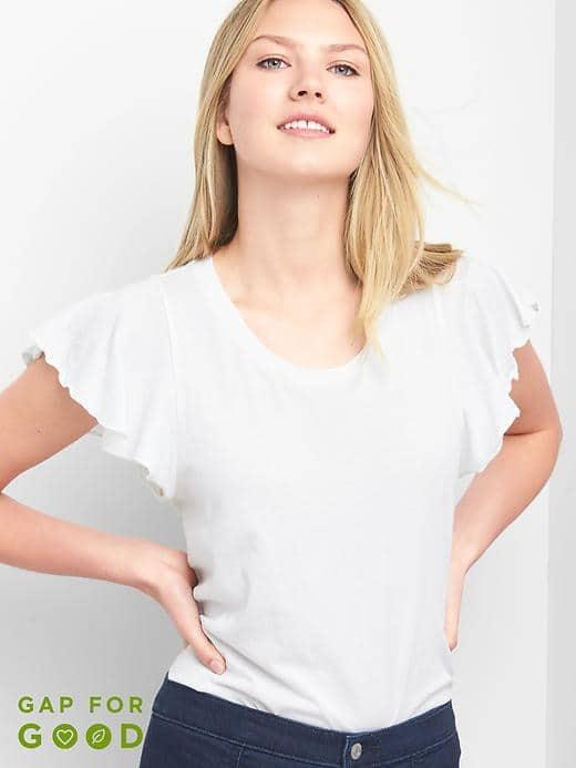 Gap Women Flutter Sleeve Vintage Tee - Optic White