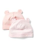 Gap Favorite Stripe Knit Bear Hat 2 Pack - Pink Heather