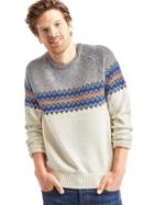 Gap Men Merino Wool Blend Fair Isle Crew Sweater - Neutral Multi