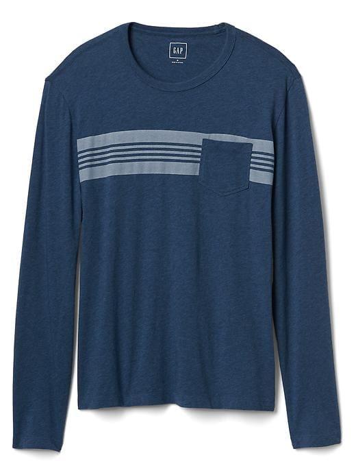 Gap Men Indigo Chest Stripe Long Sleeve Tee - Navy Heather