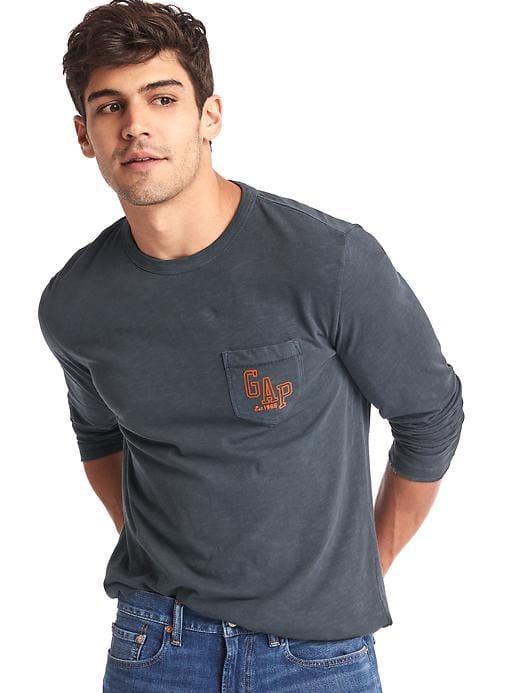 Gap Men Logo Long Sleeve Pocket Tee - Vintage Navy