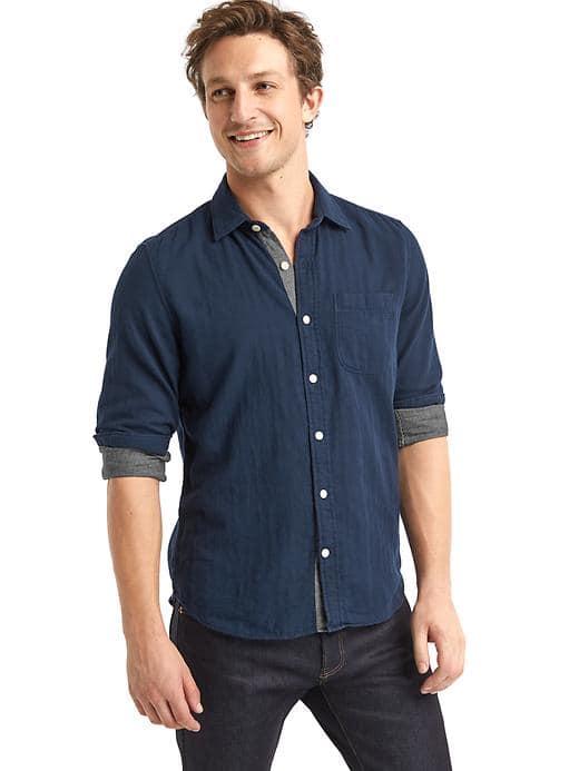 Gap Men Double Face Standard Fit Shirt - Navy