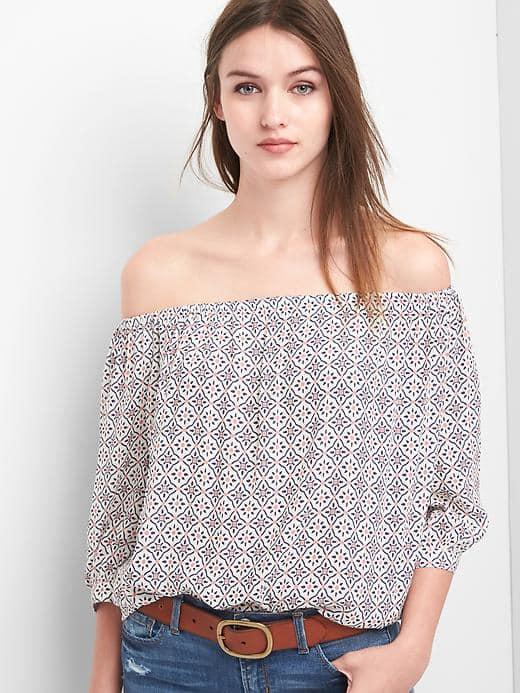Gap Women Drapey Off Shoulder Top - White Print