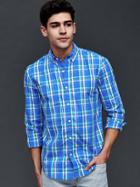 Gap Men True Wash Large Plaid Slim Fit Shirt - Gum Drop