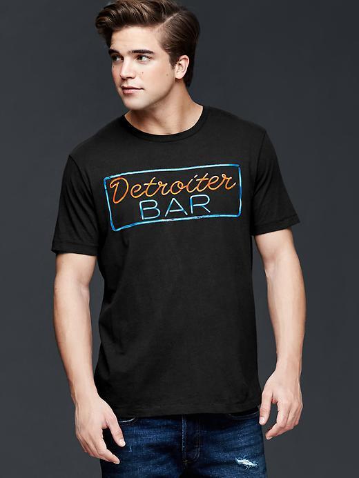 Gap Men Motor City Detroiter Graphic T Shirt - Black Night