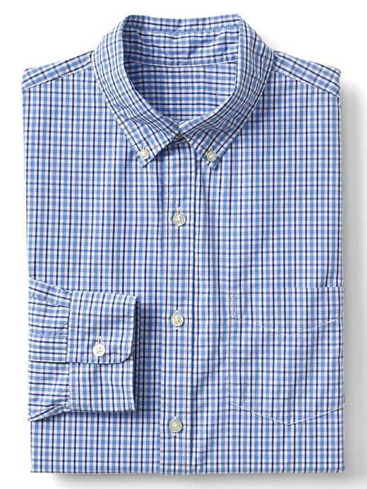 Gap Men True Wash Poplin Tattersall Slim Fit Shirt - Tile Blue