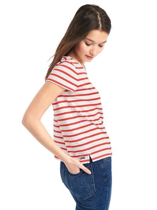 Gap Women Stripe Crewneck Pocket Tee - Red Stripe