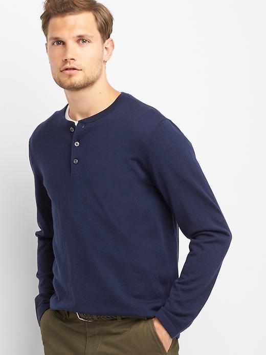 Gap Men Merino Wool Henley Sweater - Navy