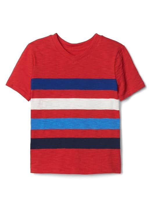 Gap Stripe V Neck Slub Tee - Pure Red