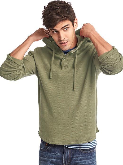Gap Men Waffle Knit Henley Hoodie - Surplus