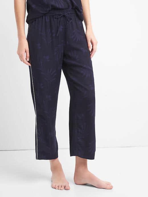 Gap Women Dreamwell Satin Crop Sleep Pants - Blue Floral Print