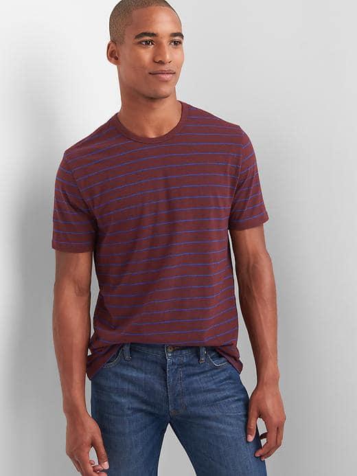 Gap Men Stripe Slub Jersey Crewneck Tee - Pinot Noir