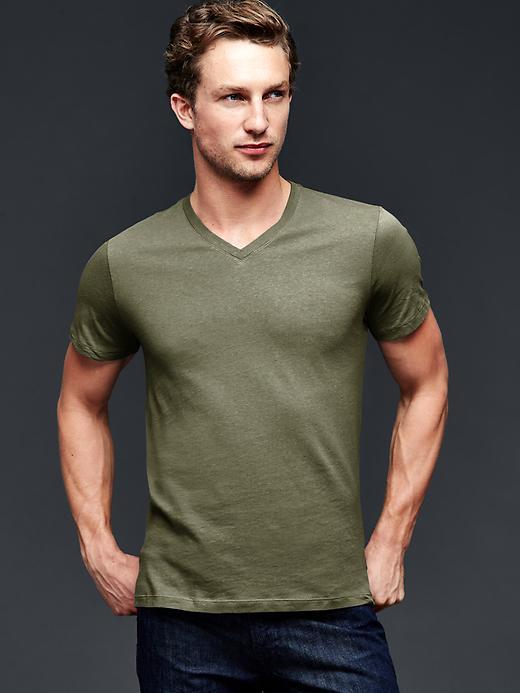 Gap Men Essential V Neck T Shirt - Black Moss