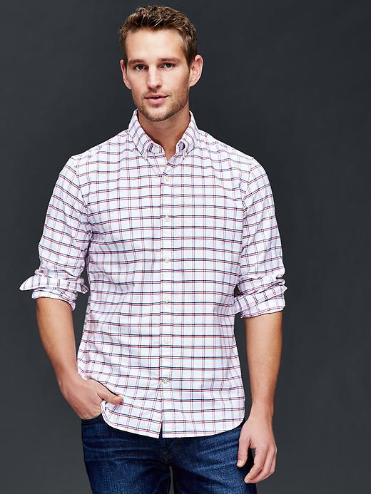 Gap Men Oxford Windowpane Slim Fit Shirt - Buoy Red