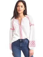 Gap Women Embroidery Split Neck Top - White