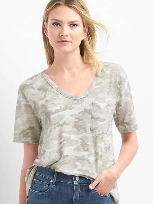 Gap Women Camo Pocket Tee - Gray Camo