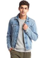 Gap Men 1969 Icon Destructed Denim Jacket - Light Indigo Destructed