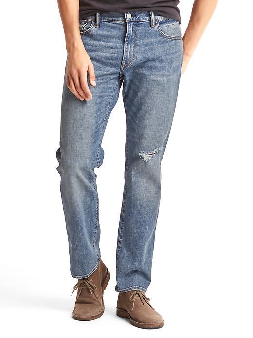 Gap Men Stretch 1969 Lightly Destructed Straight Fit Jeans - Dark Wash