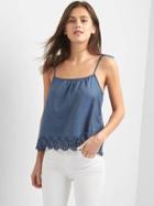 Gap Women Denim Eyelet Crop Cami - Dark Indigo