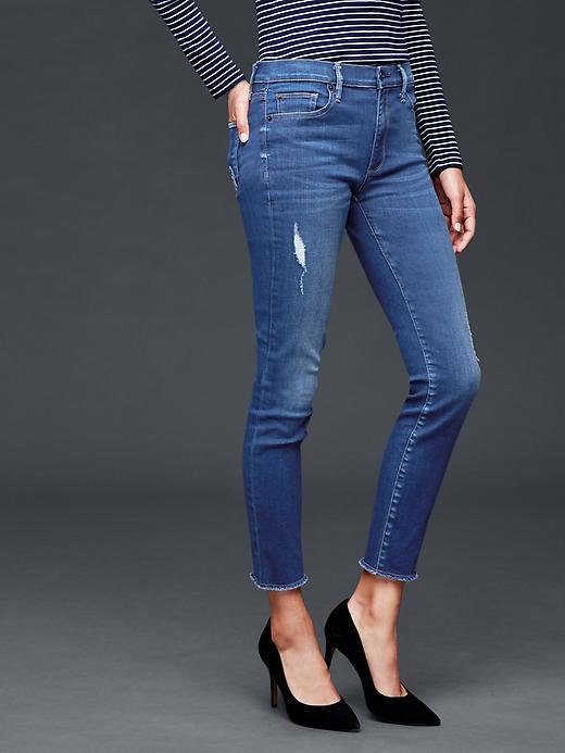 Gap Women Stretch 1969 Distressed True Skinny Ankle Jeans - Dark Wash