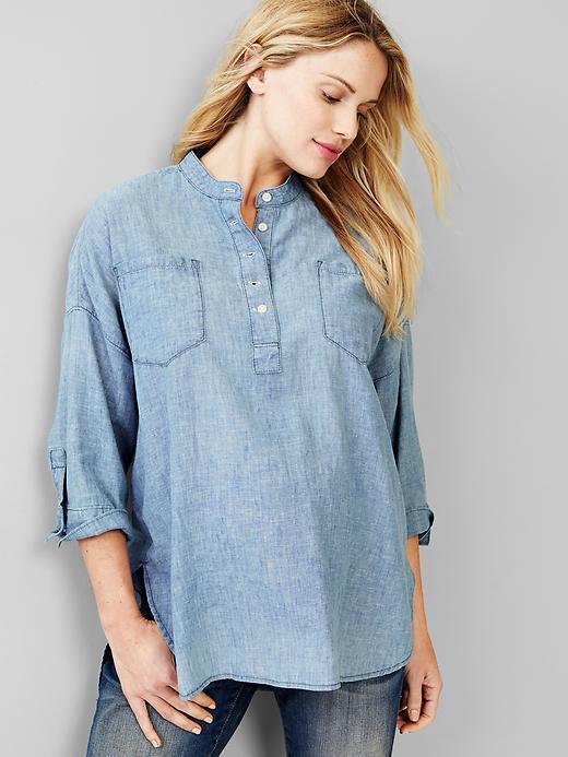 Gap Linen Denim Three Quarter Popover - Light Indigo 1