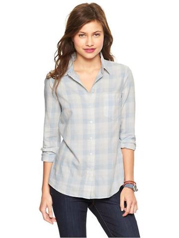 Gap Fitted Boyfriend Plaid Shirt - Blue Plaid