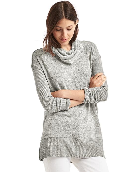 Gap Women Cowl Neck Marled Tunic - Light Grey Marle