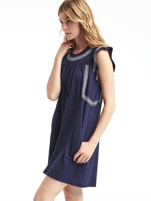 Gap Women Embroidered Slub Jersey Swing Dress - Dark Night