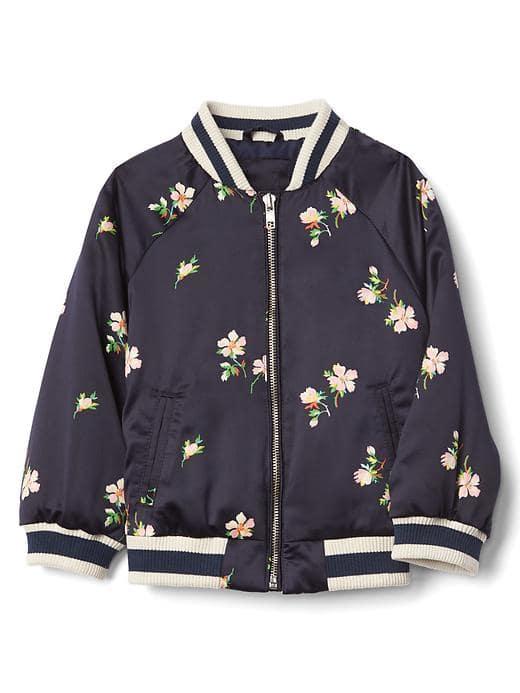 Gap Floral Satin Flight Jacket - Navy Print
