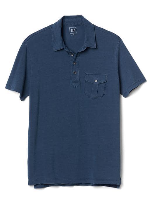 Gap Men Indigo Pique Pocket Polo - Light Indigo