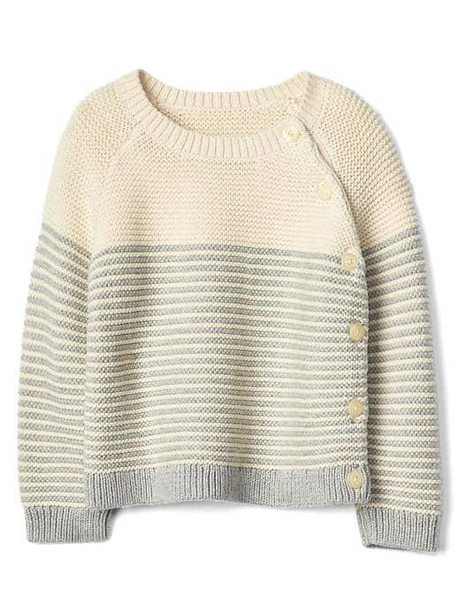 Gap Stripe Garter Button Sweater - Gray