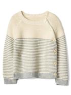 Gap Stripe Garter Button Sweater - Gray