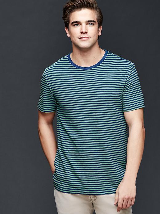 Gap Men Indigo Contrast Stripe T Shirt - Green Stripe