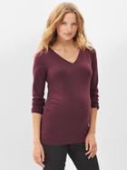 Gap Women Pure Body Long Sleeve V Neck T - Plum Pie