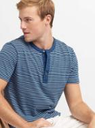 Gap Men Stripe Short Sleeve Henley - Navy/white Stripe