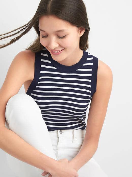 Gap Women Stripe Crewneck Sweater Tank - Dark Night