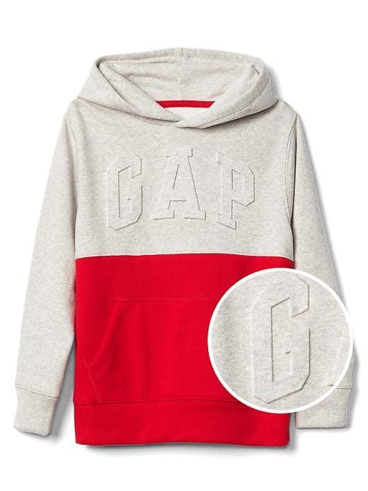 Gap Women Embossed Logo Colorblock Pullover Hoodie - Grey Heather