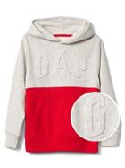 Gap Women Embossed Logo Colorblock Pullover Hoodie - Grey Heather
