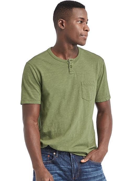 Gap Men Slub Jersey Pocket Henley - Desert Cactus
