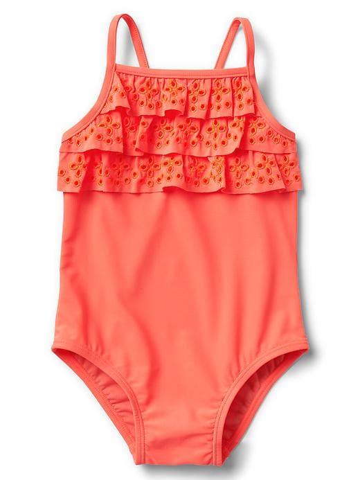 Gap Eyelet Ruffle Swim One Piece - Sunset Glow